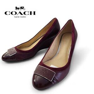 COACH Burgundy Leather Wedge Pumps with Logo Accent size 6B